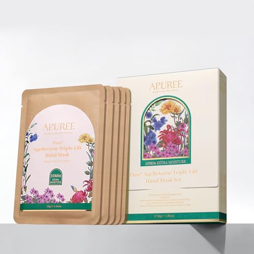 Apuree Anti Aging Hand Mask Gloves: 10-Minute Repair& Extra Moisture (5*30g)| for Severely Dry & Cracked Hands | Luxury Home SPA & 7 Peptides Collagen| All Skin Types| Vegan & Cruelty Free| Gift Set