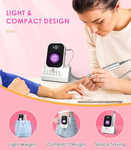 HOUSMV Cordless Nail Drill - 40000RPM Electric E-File for Gel & Acrylic Nails