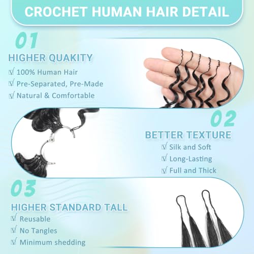 Deep Wave Crochet Hair 20 Inch Human Hair Extensions 200g