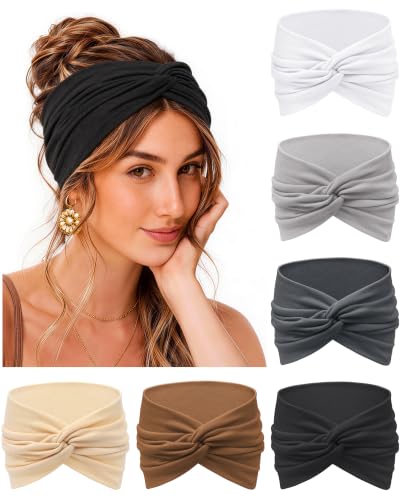 REOTECALL Grey Extra Wide Headbands 6 Pack, 7.08In Non Slip Turban Hair Bands