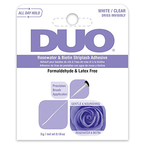DUO Rosewater & Biotin Eyelash Glue - Clear Strip Lash Adhesive with Brush Applicator, All Day Hold, 0.18 oz