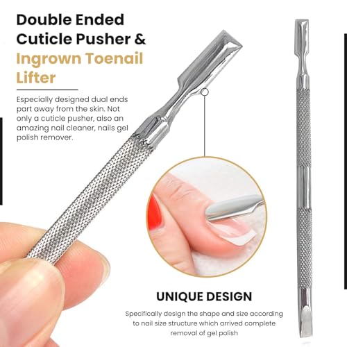 Stainless Steel Cuticle Pusher & Nail Cleaner Tool Set - Dual Sided (2 Pack)