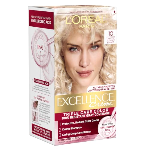 L'Oreal Paris Excellence Crème Hair Dye Kit 10 Lightest Blonde with Hyaluronic Acid