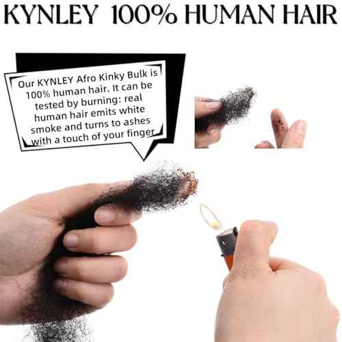 Afro Kinkys Bulk Human Hair, 10-Inch Afro Kinky-Curly Human Hair Bulk for Twists, Dreadlocks Extensions, Repair Locs, Natural Black 3 Pack (1B, 10inch)