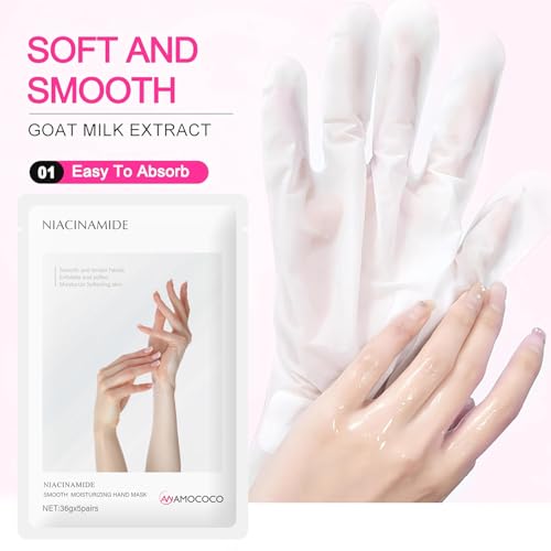 Amococo Niacinamide Hand Mask 5-Pack for Dry Cracked Skin & Cuticles