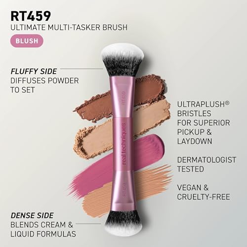 Real Techniques Multi-Task Face & Makeup Brush - Dual-Ended Foundation, Blush, Contour, Powder Applicator