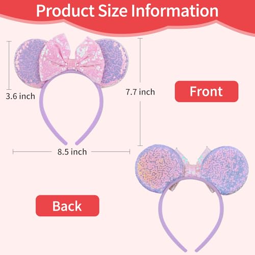 Sotaila 2 Pack Mouse Ears Headbands for Women & Girls - Sequin Bow