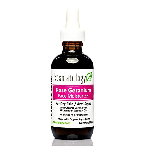 kosmatology Rose Geranium Organic Facial Moisturizer | Anti-Aging Hydration for Dry & Sensitive Skin | Vegan & Cruelty-Free | 2 fl oz
