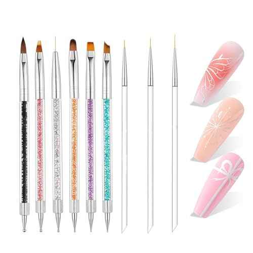 9pcs Nail Art Brushes Set ? Dual-Ended Dotting Pens & Detail Liner Brushes for DIY Nail Designs, Striping, Painting & Drawing, Professional Manicure Tools for Women & Beginners