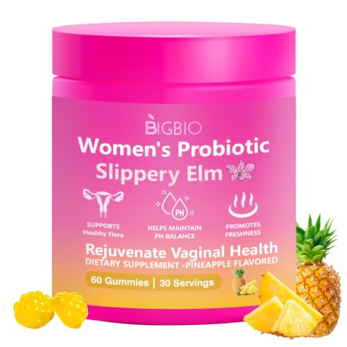 Feminine Probiotics Gummies with Slippery Elm - 400mg Probiotic Blend for pH Balance, Odor & Yeast Support, Sugar-Free Pineapple 60 Count