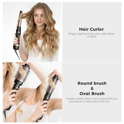 Tresses Touch 5-in-1 Hair Dryer Brush Set Rose - Hot Air Styler for Salon Blowouts, Smooth Curls, Volumizing & Straightening