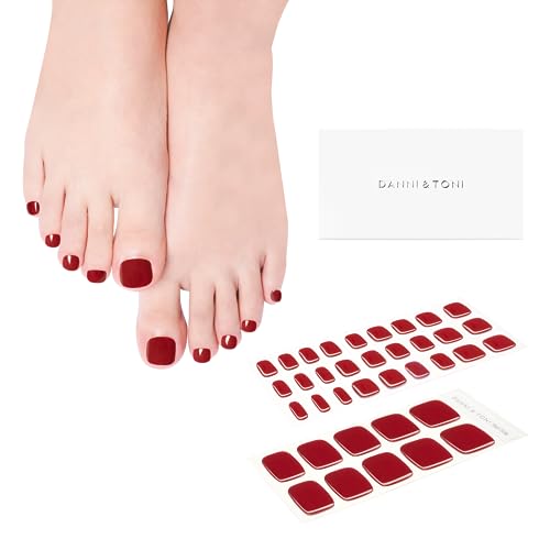 DANNI & TONI Semi Cured Gel Toenail Strips (Miss Fairy) Fushcia Gel Toenail Stickers Solid Color Glaze Toenail Wraps 37 Stickers