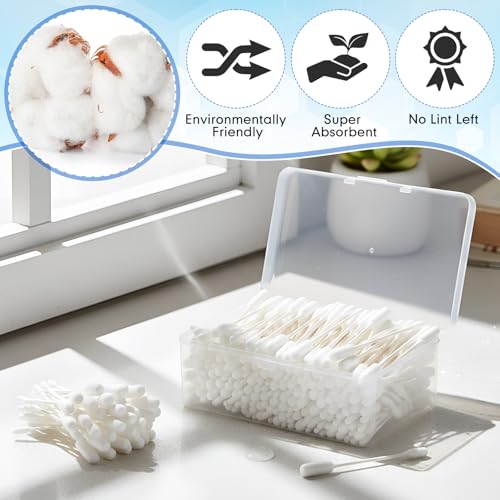 Lounsweer 400pcs Long Cotton Swabs with Storage Case - Double-Ended, 4 Inches, Model 2