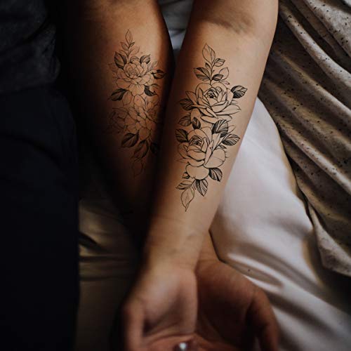 Peony Rose Temporary Tattoos - 10 Sheets Waterproof Floral Fake Tattoos