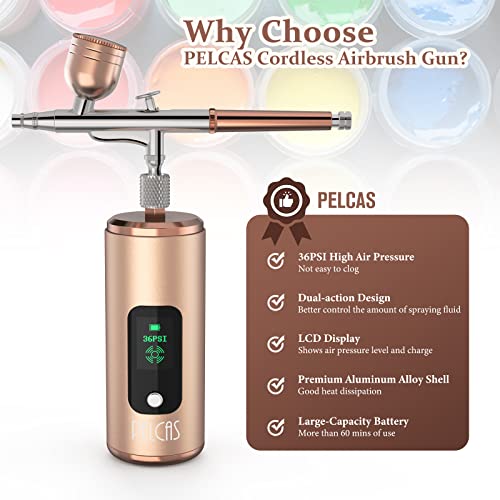 PELCAS Cordless Airbrush Kit with Compressor, 36PSI Dual-Action