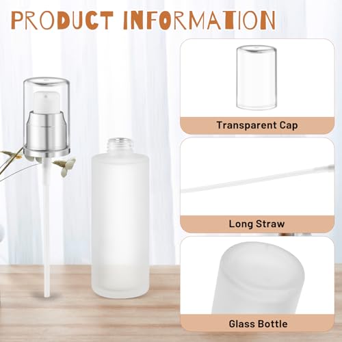 6 Pcs 60ml/2oz Frosted Glass Pump Bottles Refillable Liquid Foundation Bottle Cosmetic Containers Jars with Pump Dispenser for Makeup Cream Body Cream Lotion - Silver