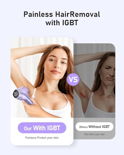 IPL Hair Removal Device for Full Body, Painless At-Home Laser System, 5.2cm² Window, 2 Week Results, Purple