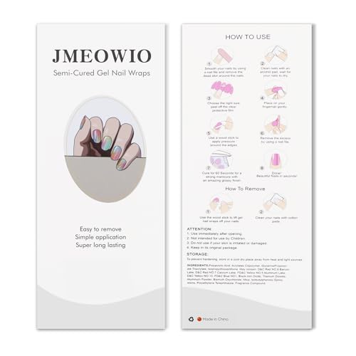 JMEOWIO Semi Cured Gel Nail Strips - Cat Eye Design, 20 Pack