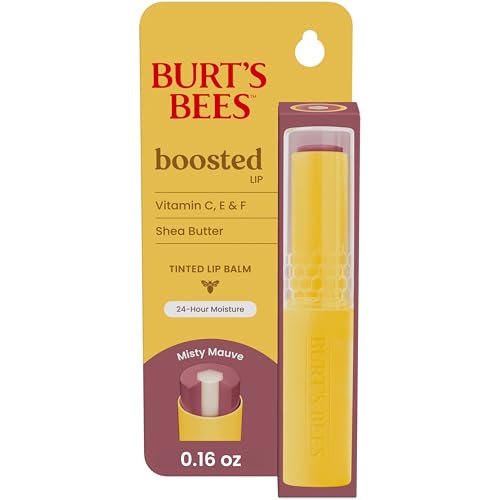 Burt¡¯s Bees Tinted Boosted Balm, Misty Mauve, Hydrating Tinted Lip Balm with Vitamin C, E, and F Core, 24 Hour Lip Moisturizer with Responsibly Sourced Beeswax, 100% Natural Origin, 1 Count, 0.16oz