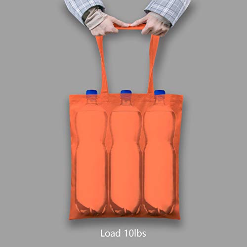 TOPDesign 6-Pack Economical 16"x15" Orange Cotton Tote Bag, Lightweight Medium Reusable Grocery Shopping Cloth Bags, Suitable for