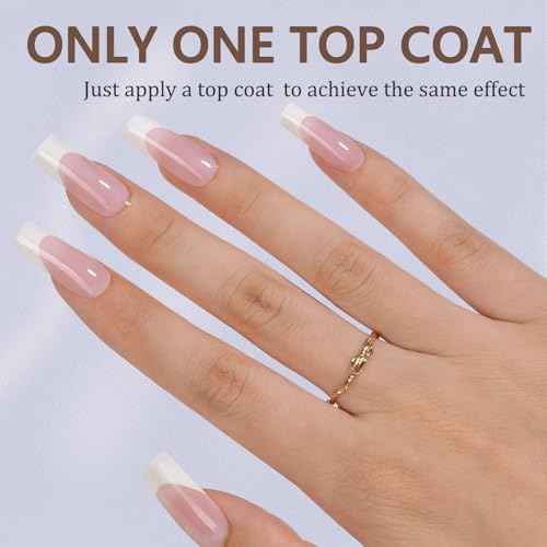 Misssix French Gel Nail Tips, 240Pcs French Tip Press on Nails Long Square Pink, No Need to File Tips Pre-lasting, Fake Nails for Nail Art DIY 15 Sizes