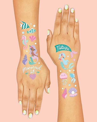 Mermaid Temporary Tattoos - 56 Iridescent Foil Designs for Kids