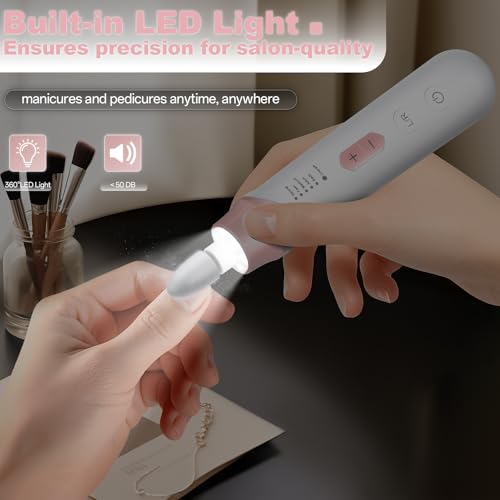 Pink Cordless Electric Nail Drill File Kit with 10 Accessories & LED Lamp