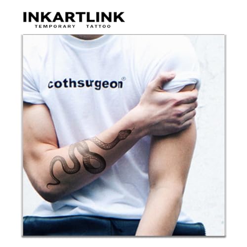 INKARTLINK Tattoo Tech,2 Sheets Extra-Large Semi Permanent Tattoo,Adult Art Design Temporary Tattoos, Lasts 1-2 Weeks, Waterproof, Realistic Look, No Adhesive, No Reflection (Snake Design)