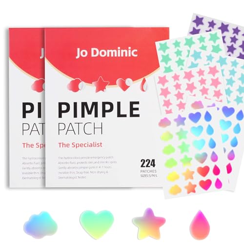 2PACK 224 Counts Cute & Fashion Stars Pimple Patches for Face , Hydrocolloid Acne Patches,Zits Absorbing Patch, Covering Zits and Blemishes with Salicylic Acid, Tea Oil & Centella, Cruelty Free