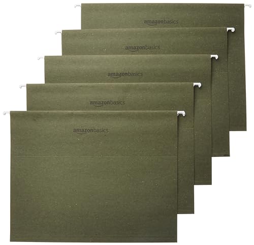 Amazon Basics Green Hanging File Folders with Adjustable Tabs - 25 Pack, Letter Size 8.5x11 inch