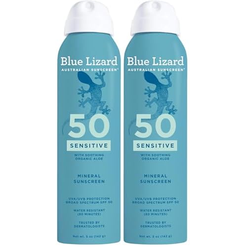 Blue Lizard Mineral Sunscreen Spray, SPF 50+ | Zinc Oxide Formula | Water-Resistant | Dermatologist-Recommended | 5 fl oz Pack of 2