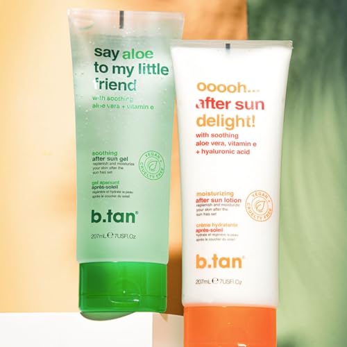B.TAN Aloe Vera Gel for Face & Body | Ultra Hydrating, Soothing After Sun Lotion Aloe Gel with Vitamin E, Sunburn Relief, 7 Fl oz, 2-Pack
