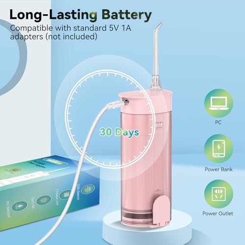 Mini Water Flosser for Teeth,Travel Dental Flosser Picks, Portable Oral Irrigator with Telescopic Water Tank, 5 Modes IPX7 Waterproof Tooth Flosser for Brace, Sensitive Teeth, with Storage Bag