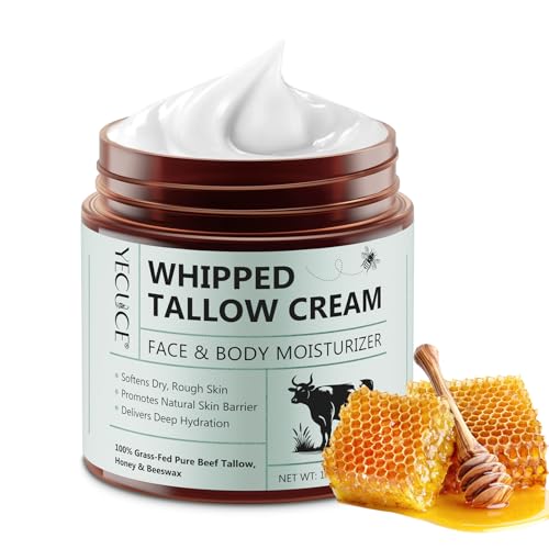 ReliCo Beef Tallow for Skin Moisturizer - Organic Whipped Grass Fed Beef Tallow with Honey Cream for Body, Unscented, 1pcs