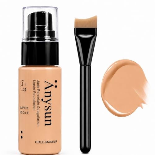 MooGlamor Full Coverage Liquid Foundation #03 Peach Beige with Built-In Brush