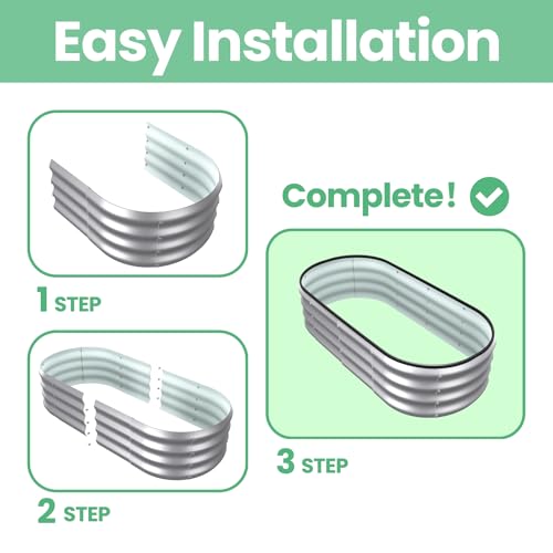 4x2x1 ft Oval Galvanized Metal Raised Garden Bed Set - 2PCS, Silver, Easy Assemble