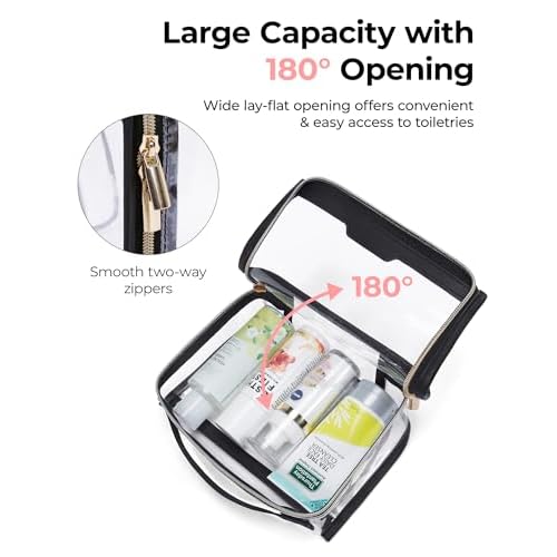 BAGSMART TSA Approved Toiletry Bag, Clear Travel Toiletry Bag, Makeup Cosmetic Pouch Bag for Women Quart Size Compliant Bag Organizer for Travel Essentials (Black Pack of 1,)