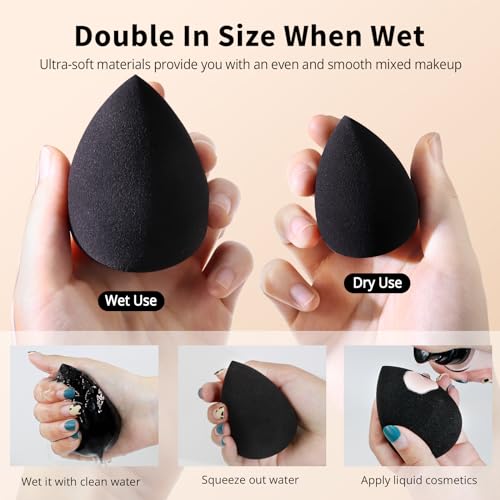 Beakey Makeup Sponge Set 5 Pcs - Latex-Free Teardrop Beauty Sponges, Black