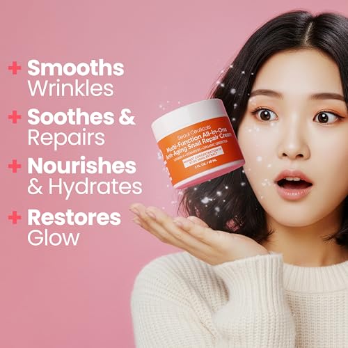 SeoulCeuticals Snail Mucin Moisturizer 97.5% - Korean Skin Care Snail Repair Cream - Day & Night Anti Aging K Beauty Skincare Cruelty Free 2oz (Pack of 2)