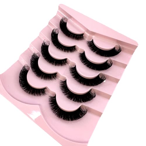 HBZGTLAD Cat eye Eyelashes 3D Natural False Lashes D Curl Fluffy Soft Cross 5 pairs Manga Lashes Wispy Natural Eyelash Extension Makeup (HB114)
