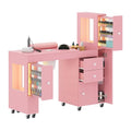 Nail Manicure Table with LED Display & Dust Collector - Pink