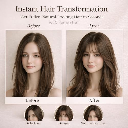 360° Human Hair Topper for Women with Clip-in Bangs - 12 Inch