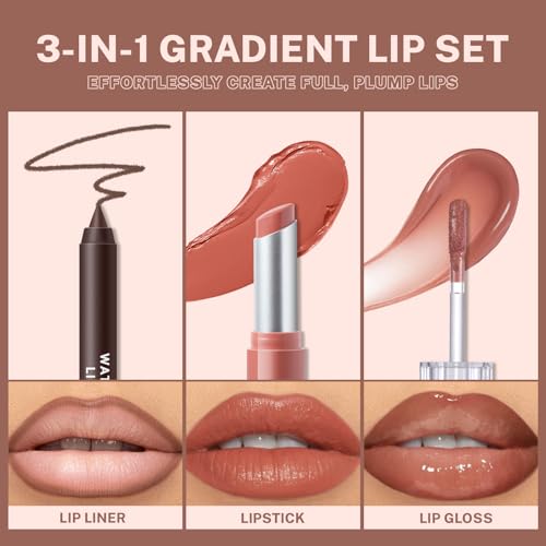 Noerrors 3Pcs Lip Combo Set - Liner, Lipstick & Gloss