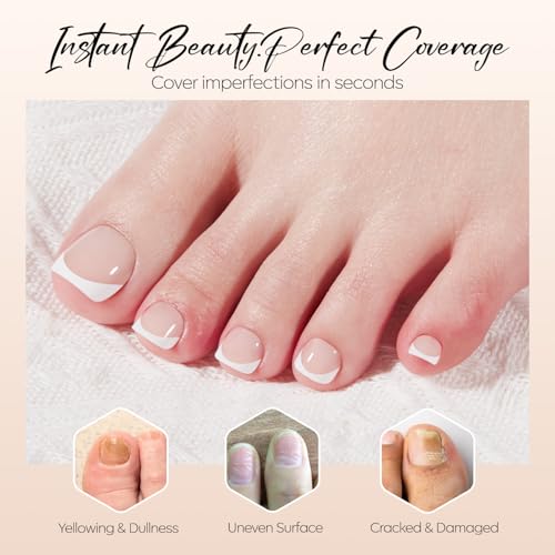 Modelones Short Square Press On Toenails - Nude French Tip Kit (36 Pcs)