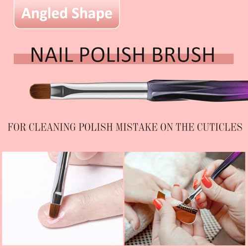 Nail Art Clean Up Brushes,3PCS Nail Brush For Cleaning Polish Mistakes on the Cuticles,Flat/Oval/Fine Angled Gel Nail Brushes For Nail Art Design Painting and DIY Tools (BLACK PURPLE)