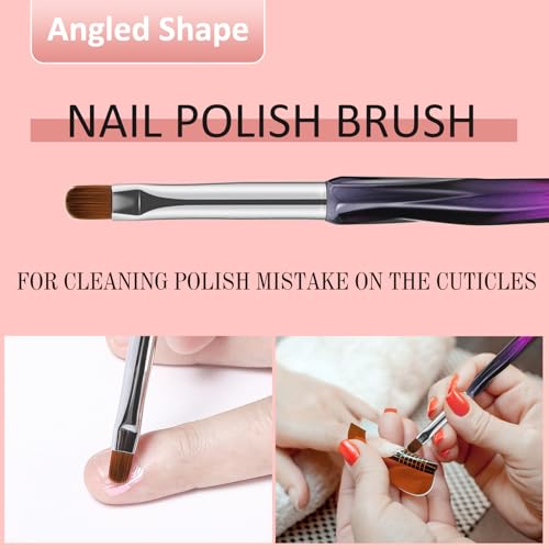 Black Purple 3Pcs Nail Art Clean Up Brushes Set - Cuticle Polish Removal Tools