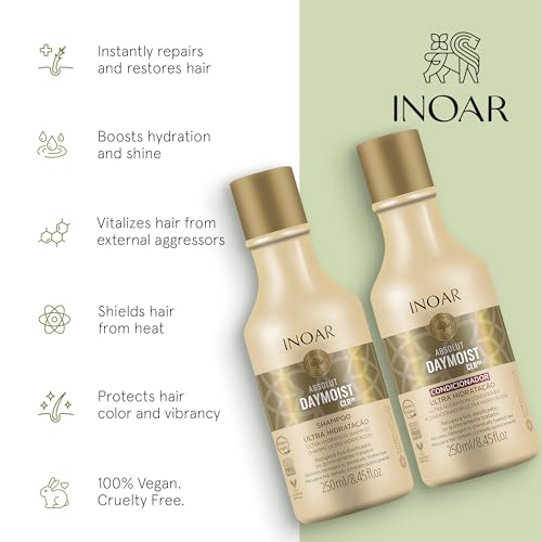 INOAR DayMoist Haircare Duo Shampoo & Conditioner with Argan Oil - Deep Hydration & Repair, 2 x 8.45 Fl Oz