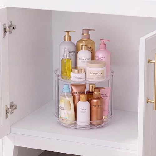 Rotating Makeup Organizer 2-Tier Vanity Tray | 360° Spinner