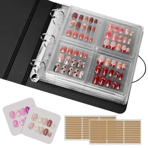 CGBE Press On Nail Organizer: Upgraded Dust & Crush-Resistant Protection, Removable D-Ring Binder Pages, Press On Nail Storage with Nail Tape