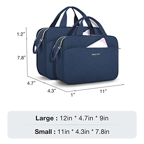 BAGSMART Toiletry Bag for Women, Large Toiletry Bag Water-resistant Makeup Cosmetic Organizer Bag for Accessories, Shampoo, Full Sized Container, Toiletries (Medium, Navy Blue)